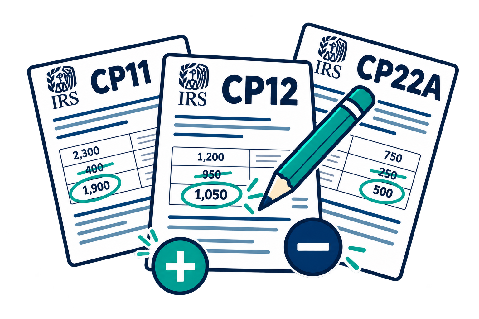 IRS CP11 CP12 CP22A 신고 정정 통지서